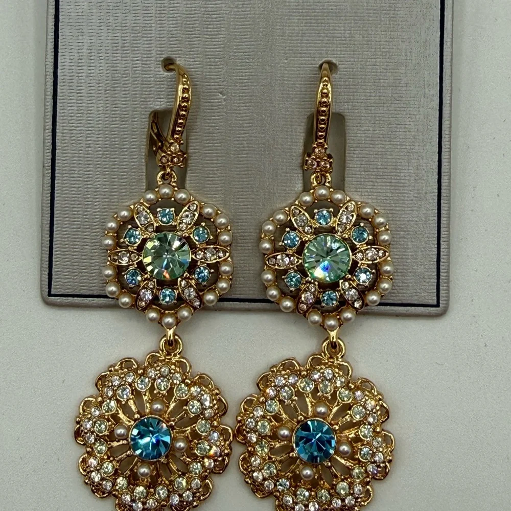 Marchesa Gold-Tone Crystal & Pearl Drop Earrings - Picture 11 of 16